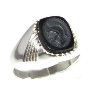  Luxury Sterling Silver Mens Onyx Engraved Centurions Head 