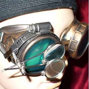   Victorian Goggles Glasses gold green magnifying lens 