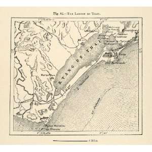  1882 Relief Line block Map Lagoon Etang Thau France Map Mont St 