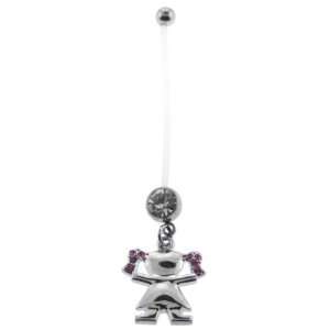  Bioflex Pregnancy Belly Ring with Girl Dangle and Pink CZ 