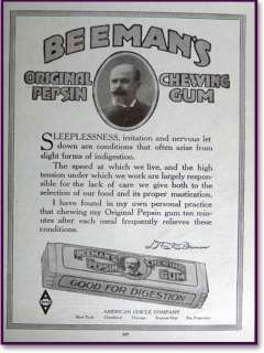is an original 1919 print advertising for Beemans pepsin chewing gum 