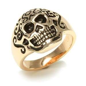  Gold Plated Smiling Skull Mens Biker Ring Jewelry