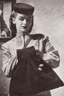 Vintage Crochet PATTERN Pillbox Hat Muff Bag Purse 40s  