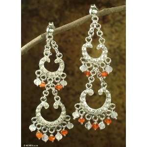    Carnelian and moonstone chandelier earrings, Lace Jewelry