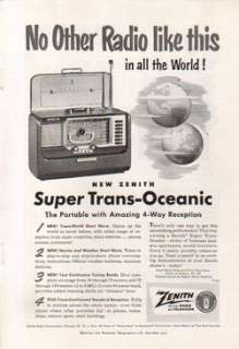 1951 ZENITH RADIO AD TRANS OCEANIC UNIVERSAL PORTABLE  