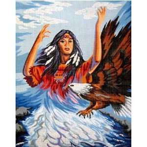  Native American Lady & Eagle Needlepoint Canvas Arts 