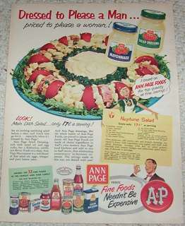 1951 A&P grocery Ann Page Mayo Neptune Salad recipe & Visking sausage 