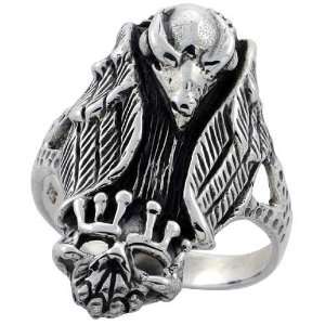 Sterling Silver Bird & Skull Biker Ring (Available in Sizes 6 to 15 