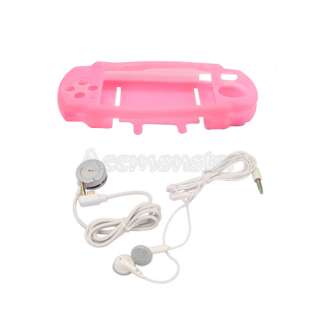 Pink Silicone Skin Case+Headset For PSP 3000 2000 Slim  