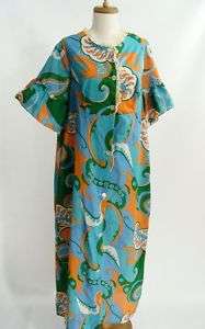 vintage 60s 70s FUNKY PSYCHEDELIC PAISLEY Summer Robe L  