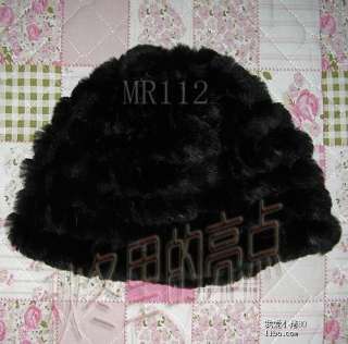 MR112 Black Real Rabbit fur hat cap 3 Colors  