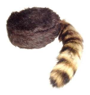 Davey Crockett Coonskin Cap Real Fur Tail Racoon Brown  