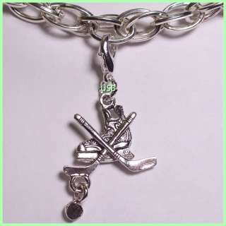 ICE HOCKEY CLIP ON SILVER PEWTER CHARM #578 1 Fit Link  