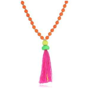   Lead Jewelry Neon Lead Multi Colored Orange Tassel Necklace Jewelry