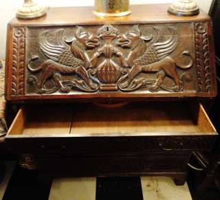 Jacobean Writing Desk Hand Carved C. 1860 1880  