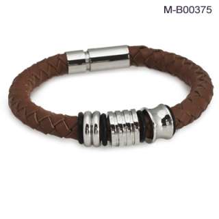  leather bracelet with stainless steel chain or rings clasp bracelet 