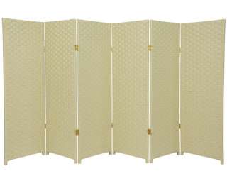 ft. Tall Woven Fiber Room Divider Cream 6 Panel  