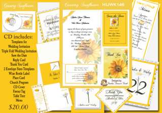 Delux Country Sunflower Wedding Invitation Kit on CD  
