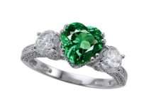   With 14 Genuine Diamonds And 8mm Heart Shape Simulated Emerald By Zoe