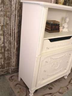   Cottage Chic White Dresser Highboy 4 Drawer Shelf French Vintage Style