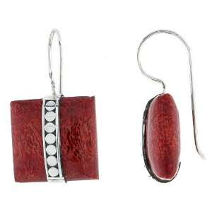   Square Cushion Natural Red Coral Earrings 11/16 (18mm) Jewelry