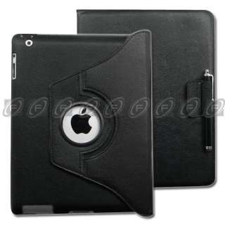   New iPad 3 3rd Gen PU Leather Smart Cover Rotating Case Stand Stylus