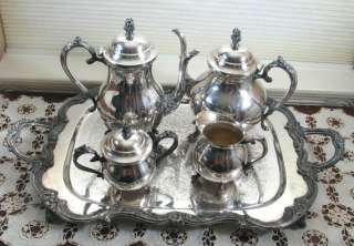   Silversmiths Silver Plate Tea Coffee Set Service w/ Large Tray  