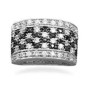  Black Cubic Zirconia Band Ring with Clear CZ Checkerboard 