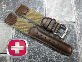 Wenger Swiss Leather Nylon Strap Band Brown Army 20 19  