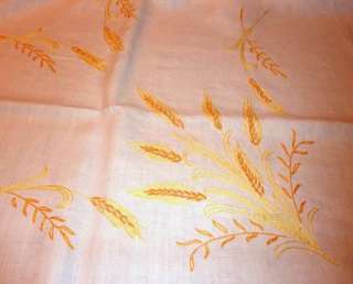 VINTAGE embroidered LINEN 57 x 75 GOLDEN WHEAT TABLECLOTH  