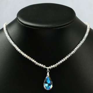 17L Faceted Clear Crystal Glass Teardrop Bead Necklace  