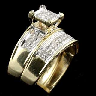 HIS & HER YELLOW GOLD DIAMOND ENGAGEMENT BRIDAL TRIO RING SET  
