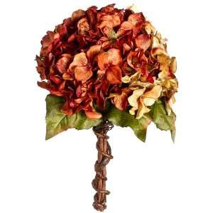  10 Handwrapped Hydrangea Silk Flower Bouquet  Rust/Mixed 