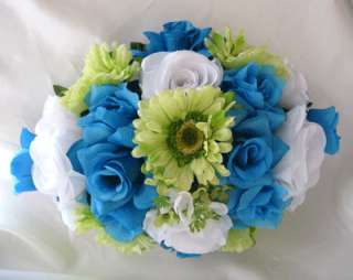 Bridal Bouquet wedding flowers TURQUOISE GREEN DAISY  