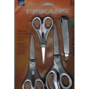   Fiskars 4 Pack, 3 Everyday Scissors 8, 7, 5 In. Plus Utility Knife