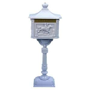  White Victorian Aluminum Mailbox with Steel Frame   Pony 