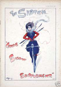 Vintage Poster Magazine Sketch Bicycle 1890s Bike Cycle  