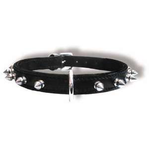  14 Spike leather dog collar   black leather