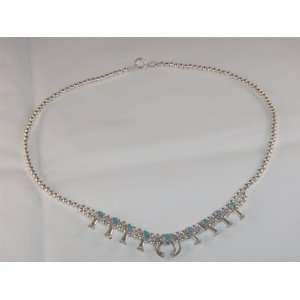   Turquoise Sterling Silver Baby Squash Blossom Necklace   NK 0022