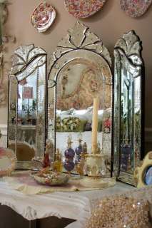 Tri Fold Venetian Glass Vanity Mirror~Tabletop or Wall ~ Tri Fold 