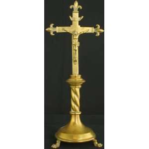  Vintage French Standing Crucifix Cross Fleur di Lis 