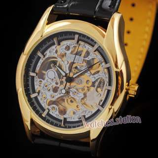   Case Skeleton Mens Automatic Mechanical Watch Black Leather  