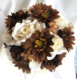 17pc Bouquet wedding flowers centerpiece CREAM BROWN  