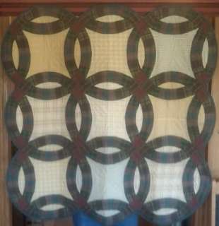 DOUBLE WEDDING RING PLAID 44 QUILTED WALLHANGING ~ TABLE TOPPER 