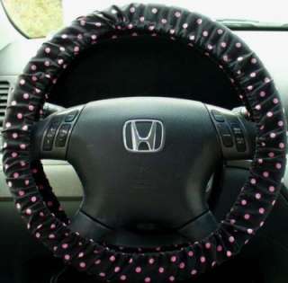 Car Steering Wheel Cover Black Pink Polka Dot Print NEW  