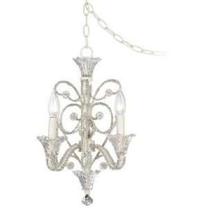  Four Light White Beaded Plug in Style Swag Chandelier 