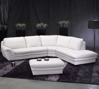 Contemporary White Leather Sectional Sofa Set with Ottoman, Urban 