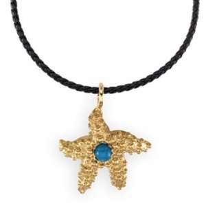    14K Gold Genuine Turquoise Cabochon Starfish Charm Jewelry