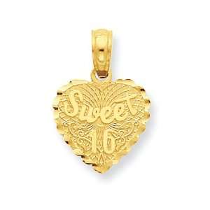  14k Sweet 16 On Heart Disk Pendant Jewelry