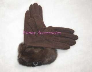 Ladies Girls Wool Winter Gloves Rabbit Fur Cuff  